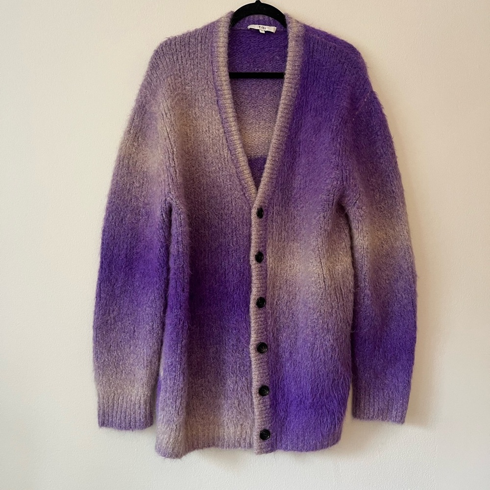 Tibi Ombre Purple and Cream Mohair Blend Cardigan